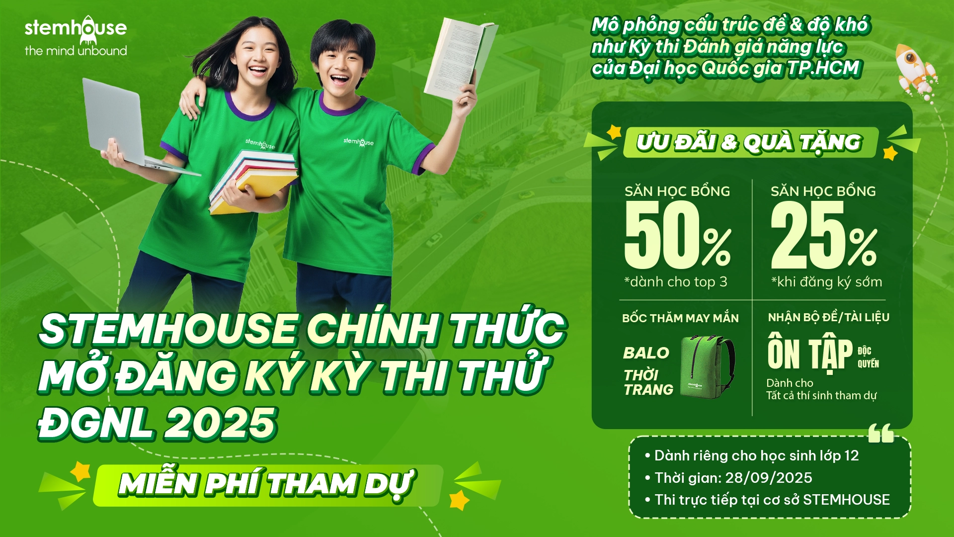 🎓 STEMHOUSE CHÍNH THỨC MỞ ĐĂNG KÝ KỲ THI THỬ ĐÁNH GIÁ NĂNG LỰC 2025 🎓